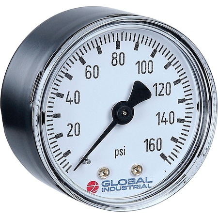 Global Industrial 0-160 PSI psi, 1/8 in NPT Center Back Mount Location, Black Steel Case Material B2781431